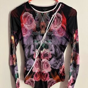 NWT AFRM Abstract Collage Mesh Bodysuit